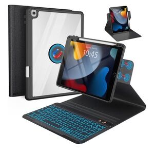 Keyboard Case, iPad 9,8,7, Gen 10.2” Magnetic, Pencil Holder Detachable Wireless